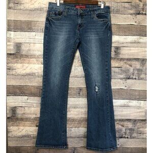 Red Rivet Jeans Women's 11 Blue Low-Rise Bootcut Denim Distressed